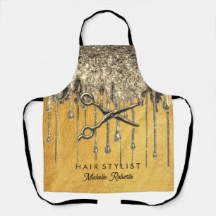 Trendy Personalised Gold Glitter Hairstylis Apron