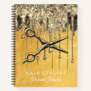 Trendy Personalised Gold Glitter Hairstylis Notebook