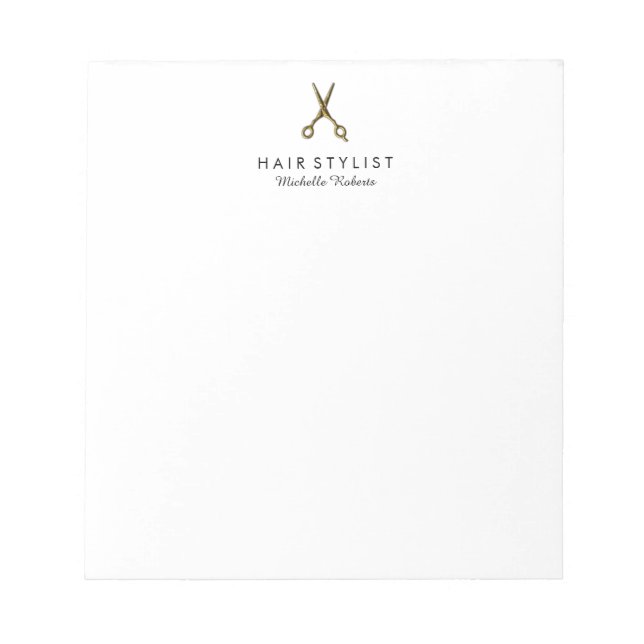 Trendy Personalised Gold Scissors Hair Salon  Notepad (Front)