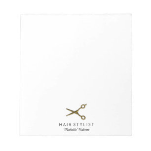 Trendy Personalised Gold Scissors Hair Salon Notepad