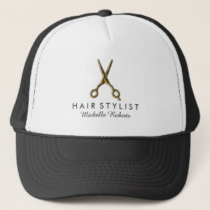 Trendy Personalised Gold Scissors Hair Salon Trucker Hat