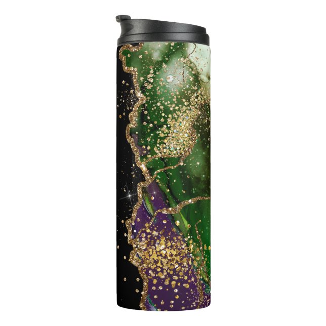 Trendy Personalised Green Gold Agate Marbled  Thermal Tumbler (Rotated Right)