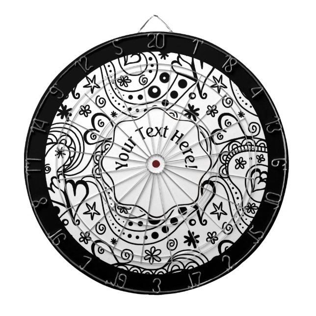 Trendy Personalised Hearts and Love Doodle Pattern Dartboard (Front)