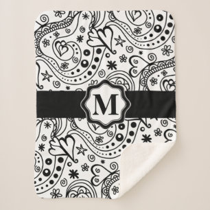 Trendy Personalised Hearts and Love Doodle Pattern Sherpa Blanket
