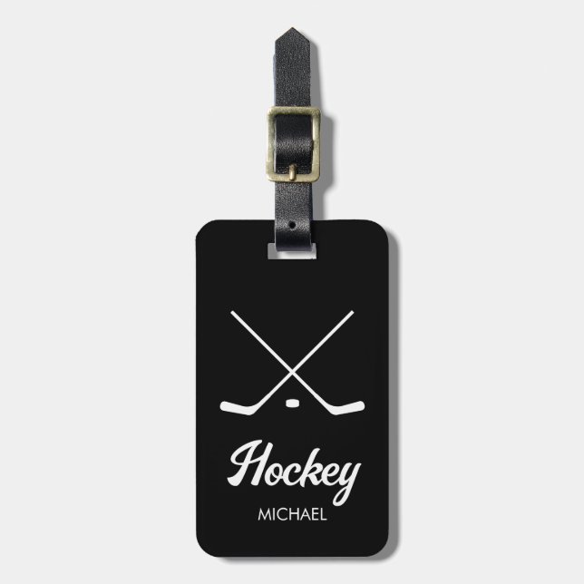 Trendy Personalised Hockey Player Name black       Luggage Tag (Front Vertical)