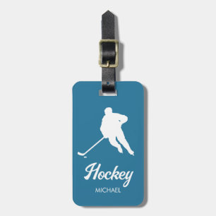 Trendy Personalised Hockey Player Name blue Luggage Tag