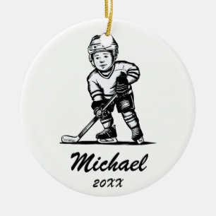 Trendy Personalised Hockey Player Name Ceramic Tree Decoration