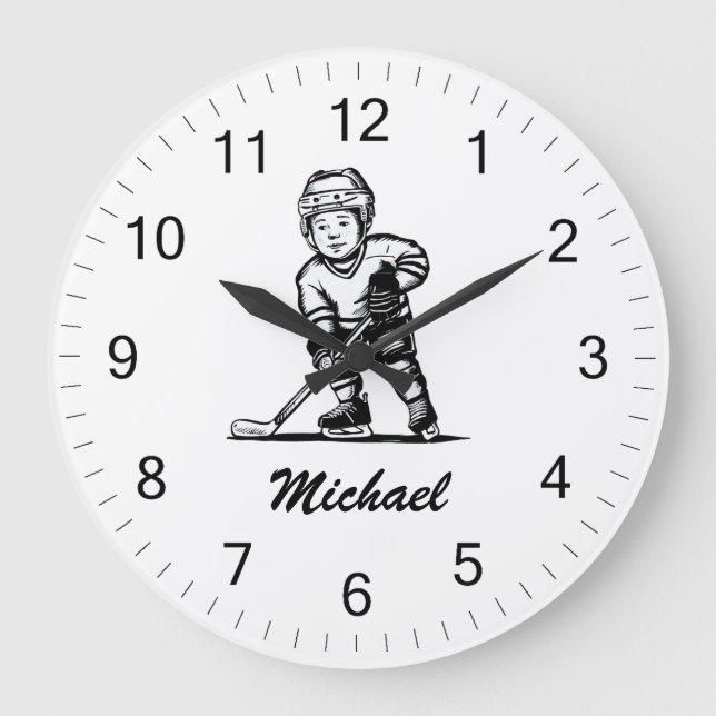 Trendy Personalised Hockey Player Name Large Clock (Front)