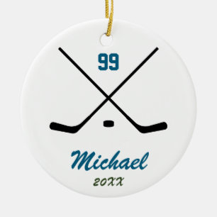 Trendy Personalised Hockey Player Name Number      Ceramic Tree Decoration