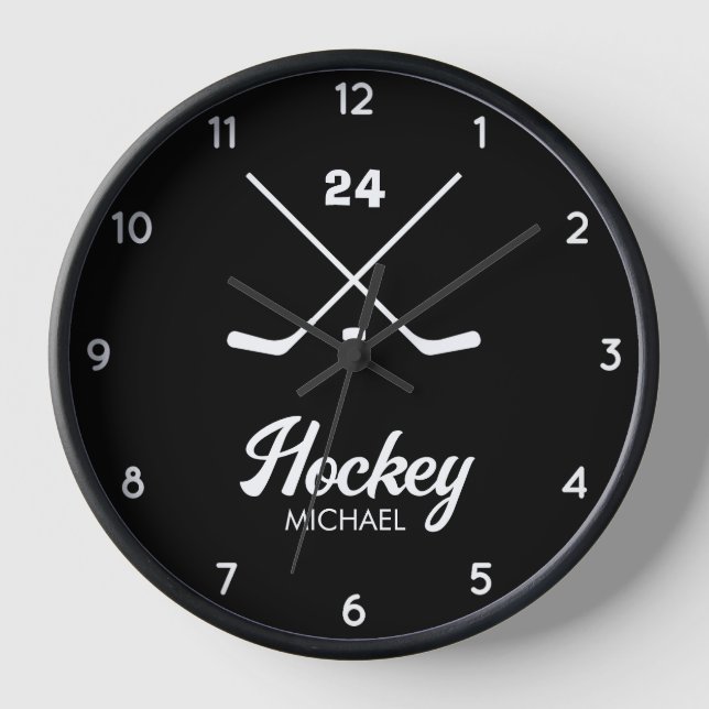 Trendy Personalised Hockey Player Name Number      Clock (Front)