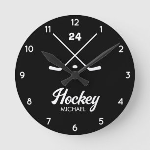 Trendy Personalised Hockey Player Name Number Round Clock