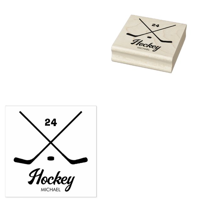 Trendy Personalised Hockey Player Name Number Rubber Stamp (Stamped)