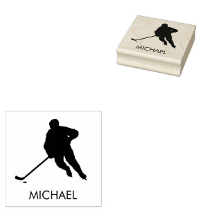 Trendy Personalised Hockey Player Name Rubber Stamp