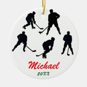 Trendy Personalised Hockey player silhouettes Ceramic Tree Decoration