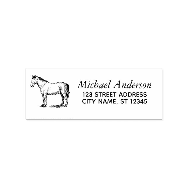 Trendy Personalised Horse Return Address  Rubber Stamp (Imprint)