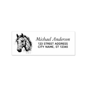 Trendy Personalised Horse Return Address  Rubber Stamp