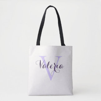 Trendy Personalised Lavender Monogram Tote Bag