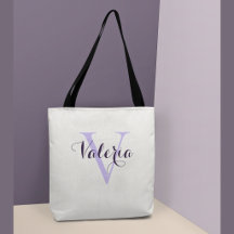 Trendy Personalised Lavender Monogram Tote Bag