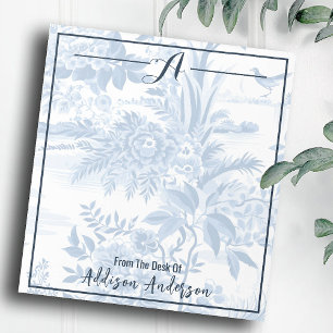 Trendy Personalised Monogram Blue Floral Toile  Notepad
