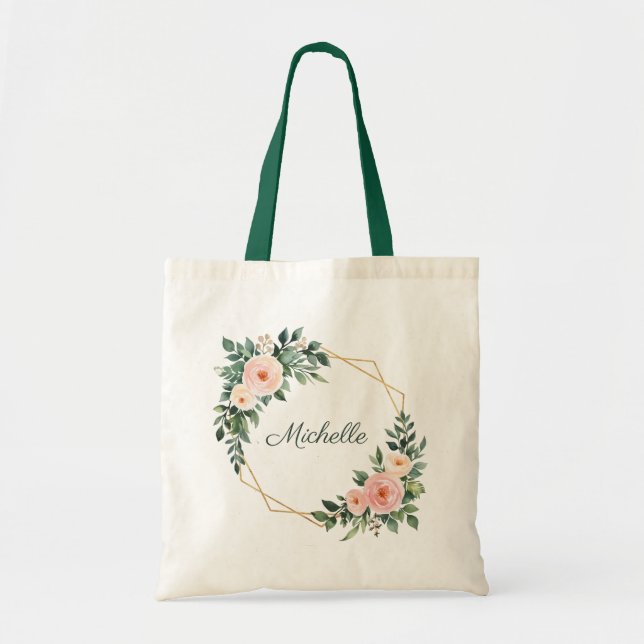 Trendy Personalised Name Botanical Gold Greenery   Tote Bag (Front)