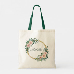 Trendy Personalised Name Botanical Gold Greenery   Tote Bag