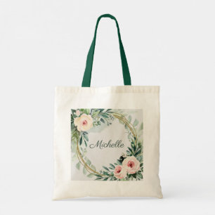 Trendy Personalised Name Botanical Gold Greenery Tote Bag