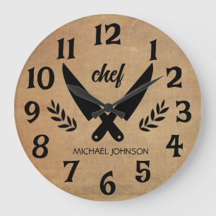 Trendy Personalised name chef Brown Large Clock