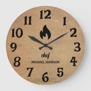 Trendy Personalised name chef Brown  Large Clock