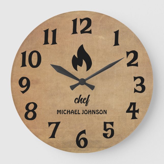 Trendy Personalised name chef Brown  Large Clock (Front)