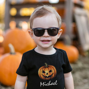 Trendy Personalised Name Orange Pumpkin Halloween  Toddler T-Shirt