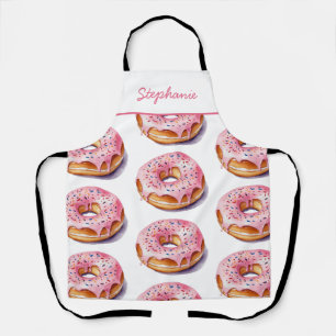 Trendy Personalised Name Watercolor Doughnut Patte Apron