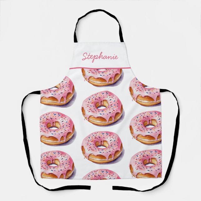 Trendy Personalised Name Watercolor Doughnut Patte Apron (Front)