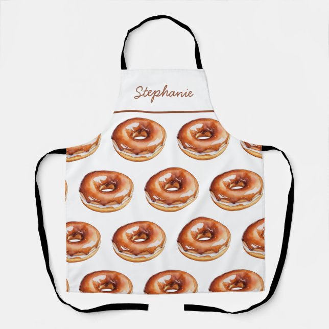 Trendy Personalised Name Watercolor Doughnut Patte Apron (Front)