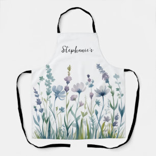 Trendy Personalised Name Watercolor Wildflower     Apron