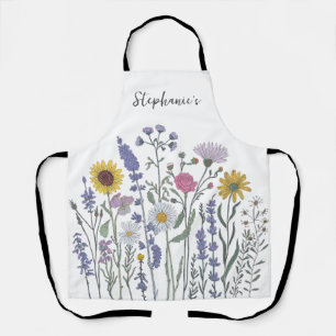 Trendy Personalised Name Watercolor Wildflower  Apron