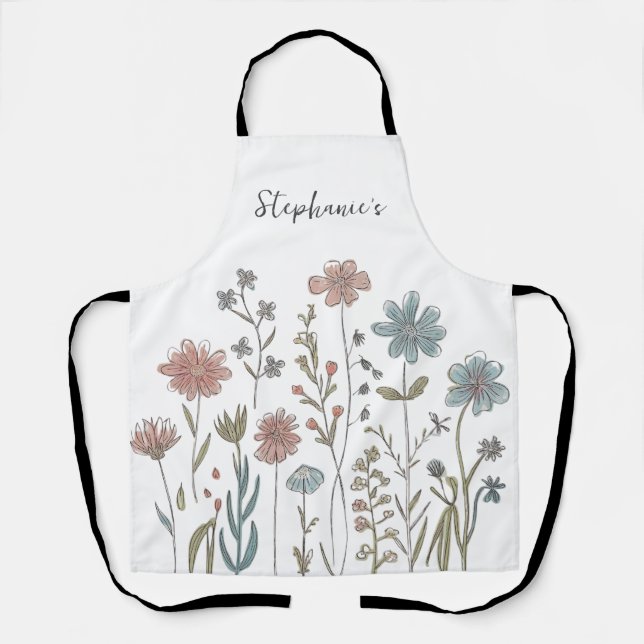 Trendy Personalised Name Watercolor Wildflower     Apron (Front)