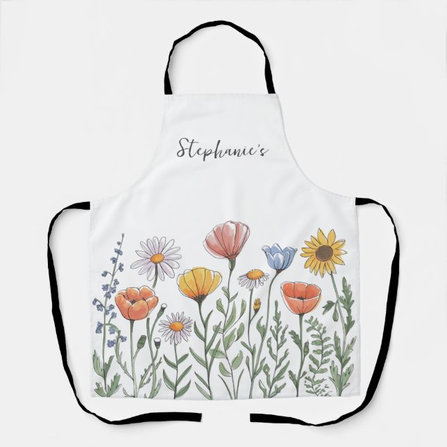 Trendy Personalised Name Watercolor Wildflower     Apron (Front)