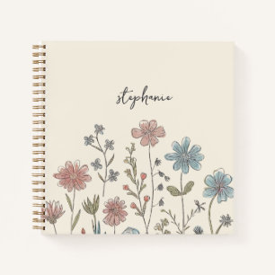 Trendy Personalised Name Watercolor Wildflower Notebook