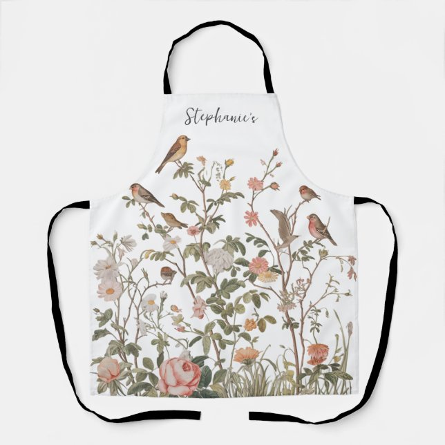 Trendy  Personalised Name wildflowers & birds      Apron (Front)