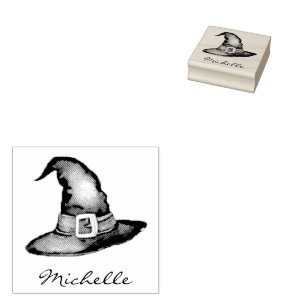 Trendy Personalised Name Witch Hat Halloween Rubber Stamp