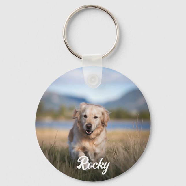 Trendy Personalised Pet Photo and Text Dog Lover   Key Ring (Front)