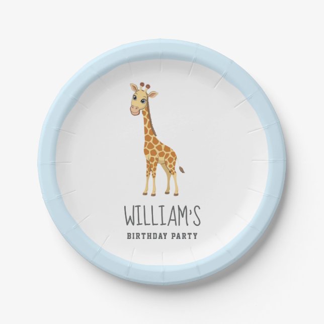 Trendy Personalised Safari Animal cute Giraffe Paper Plate (Front)