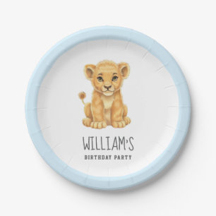 Trendy Personalised Safari Animal cute tieger blue Paper Plate