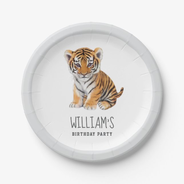 Trendy Personalised Safari Animal cute tieger      Paper Plate (Front)