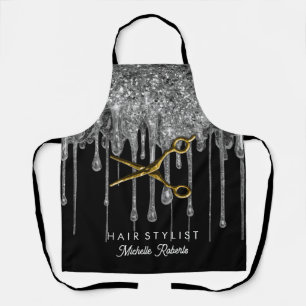 Trendy Personalised silver Gold Glitter Hairstylis Apron