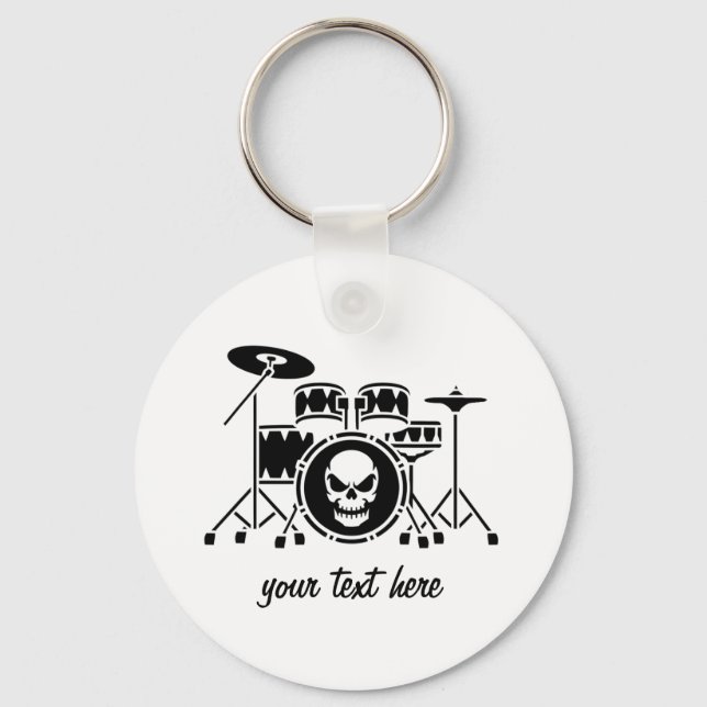 Trendy Personalised skull Drum Set Music Drummer   Key Ring (Front)