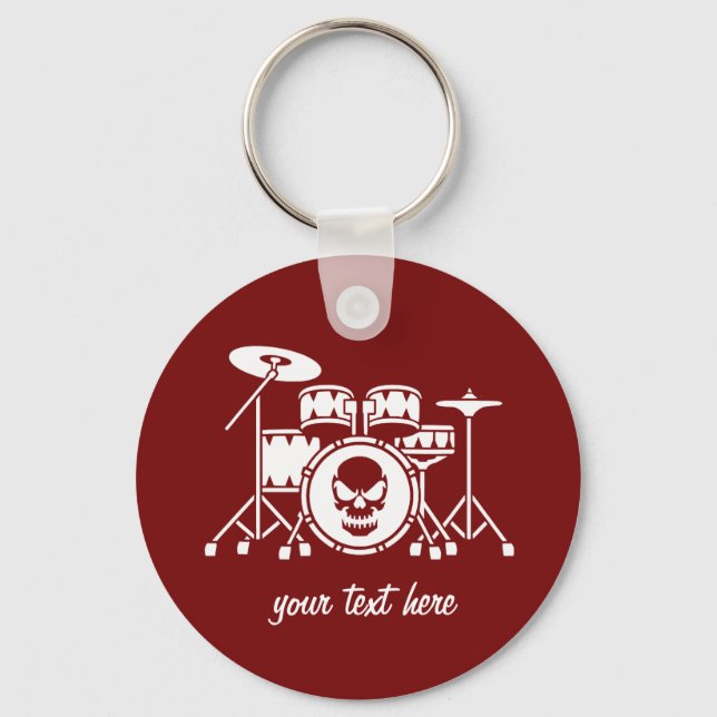 Trendy Personalised skull Drum Set Music Drummer   Key Ring (Front)