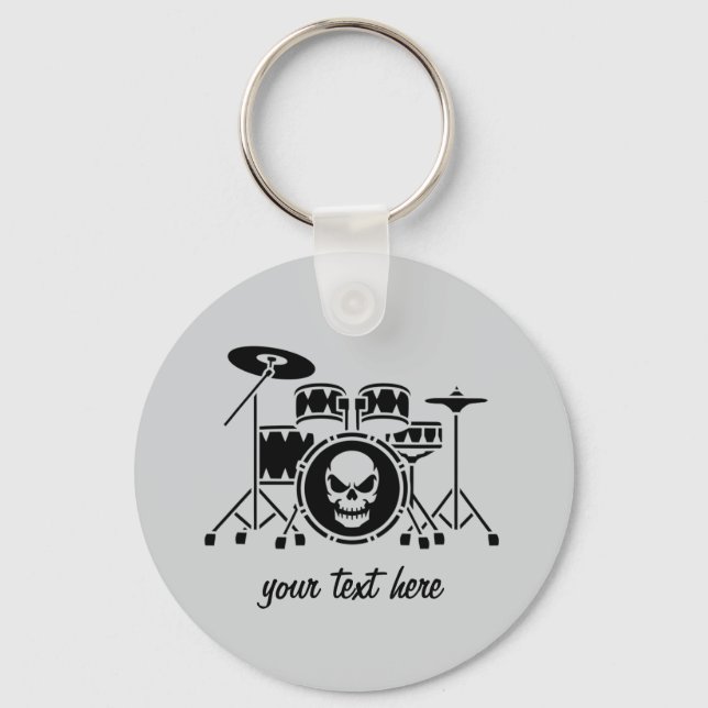 Trendy Personalised skull Drum Set Music Drummer   Key Ring (Front)