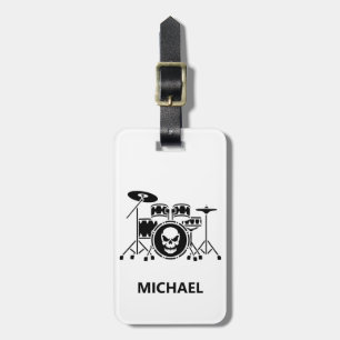 Trendy Personalised skull Drum Set Music Drummer Luggage Tag
