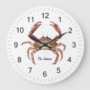 Trendy Personalised Watercolor Crab Summer Beach   Large Clock